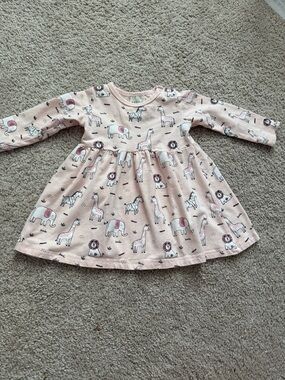 Girls Long-Sleeve Pink Animal Print Knit Dress